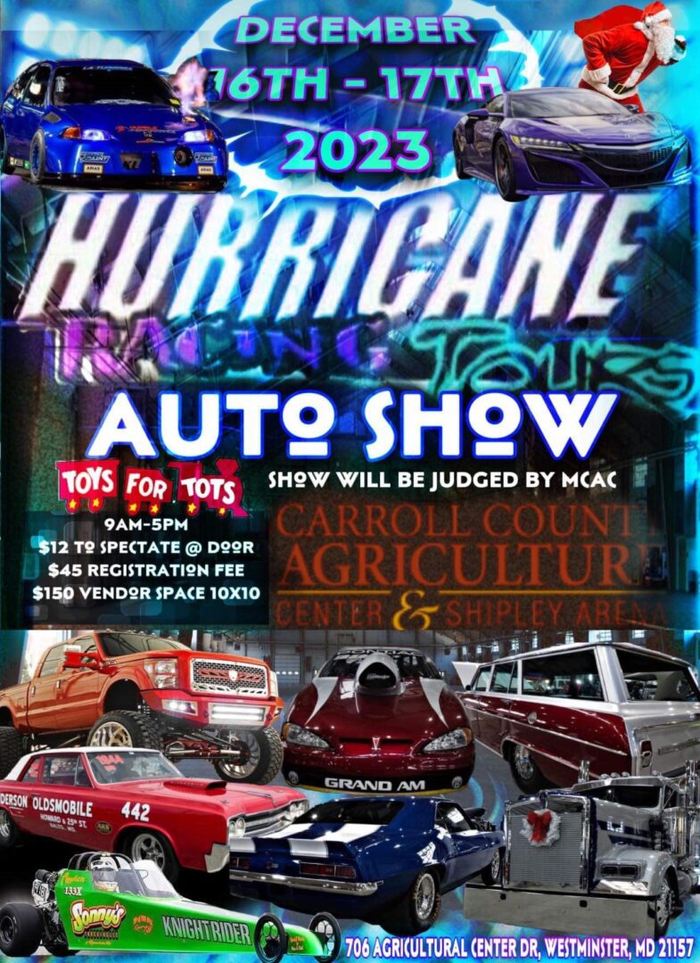 Hurricane Auto show poster with pictures of cars